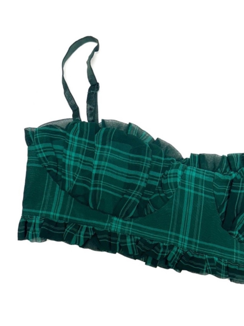 NWT Superdown Bralette Bustier Zelia Green Plaid Crop Top Bra Top Size Small NEW - Picture 4 of 10